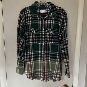 Green Plaid Button-Up Flannel Shirt